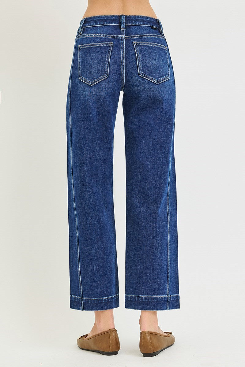 Blue Lagoon Mid Rise Ankle Crop Wide Leg Jeans