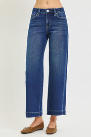 Blue Lagoon Mid Rise Ankle Crop Wide Leg Jeans