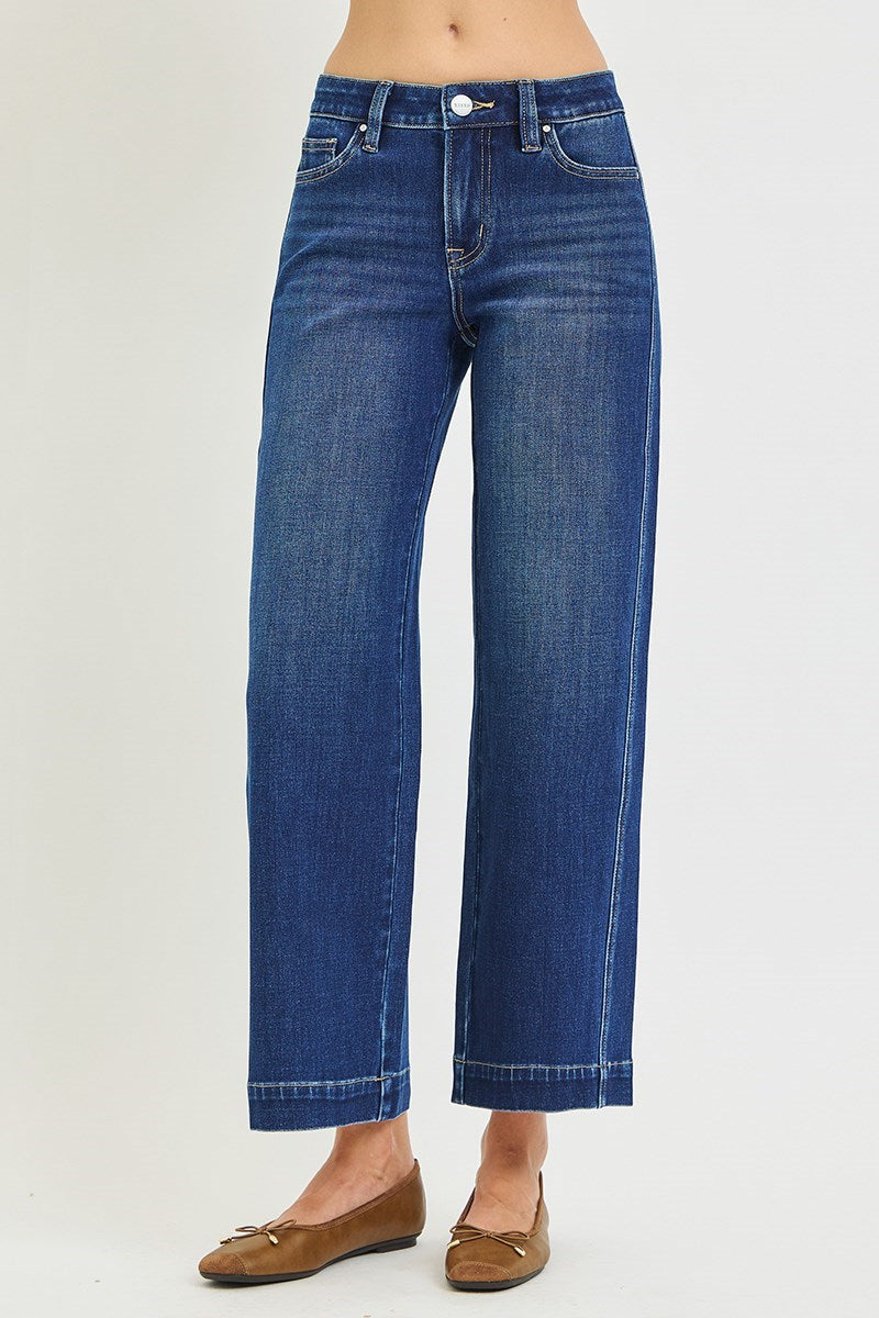 Blue Lagoon Mid Rise Ankle Crop Wide Leg Jeans