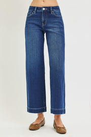 Blue Lagoon Mid Rise Ankle Crop Wide Leg Jeans