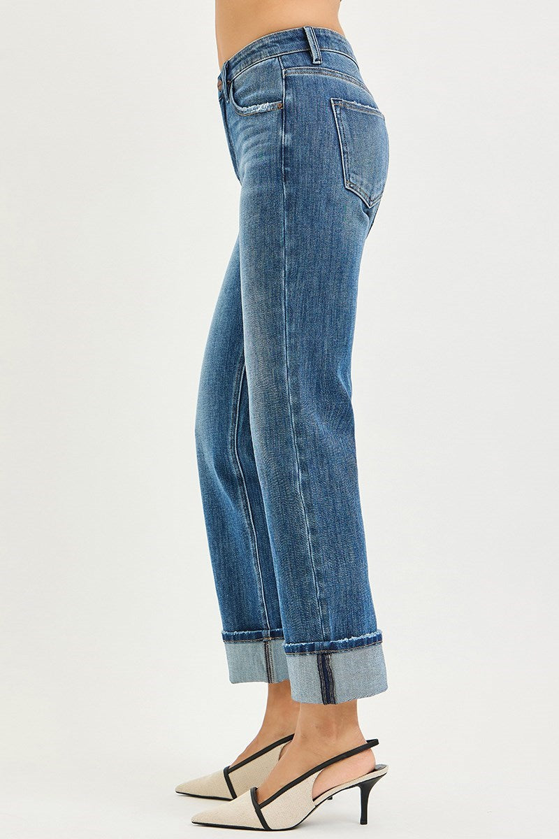 Obsession High Rise Slouchy Straight Cuffed Hem Jeans