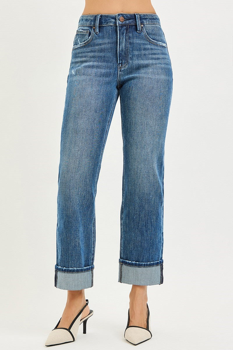 Obsession High Rise Slouchy Straight Cuffed Hem Jeans