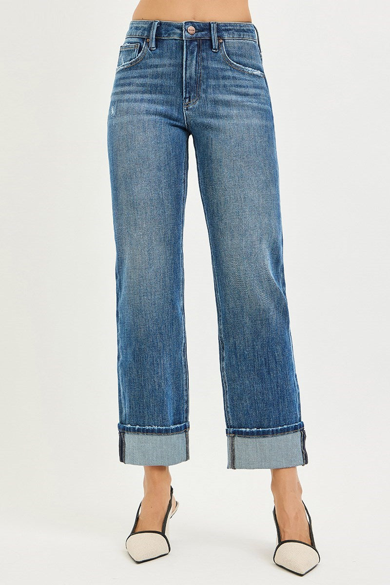 Obsession High Rise Slouchy Straight Cuffed Hem Jeans