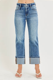 Nobody's Fool High Rise Straight Cuffed Hem Jeans