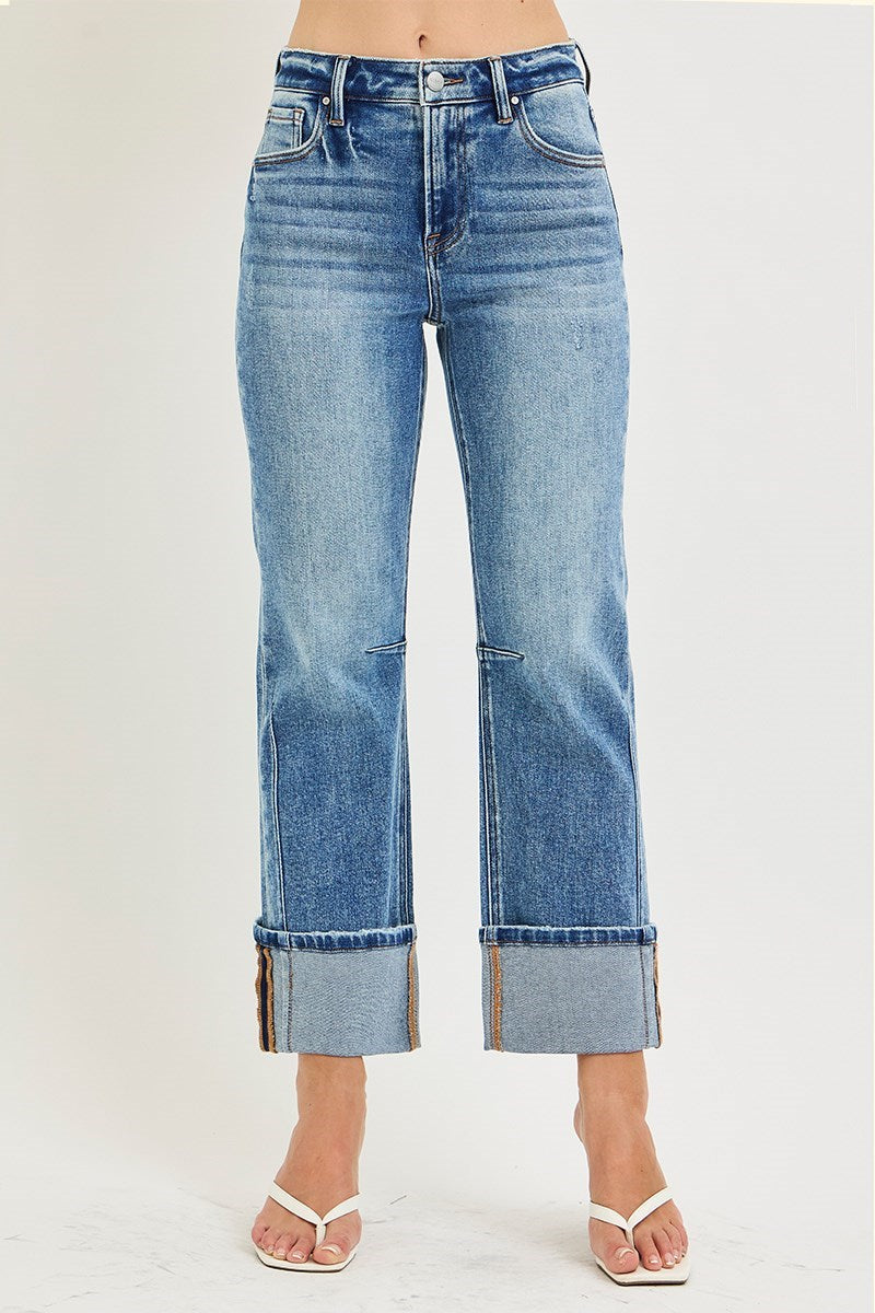 Nobody's Fool High Rise Straight Cuffed Hem Jeans