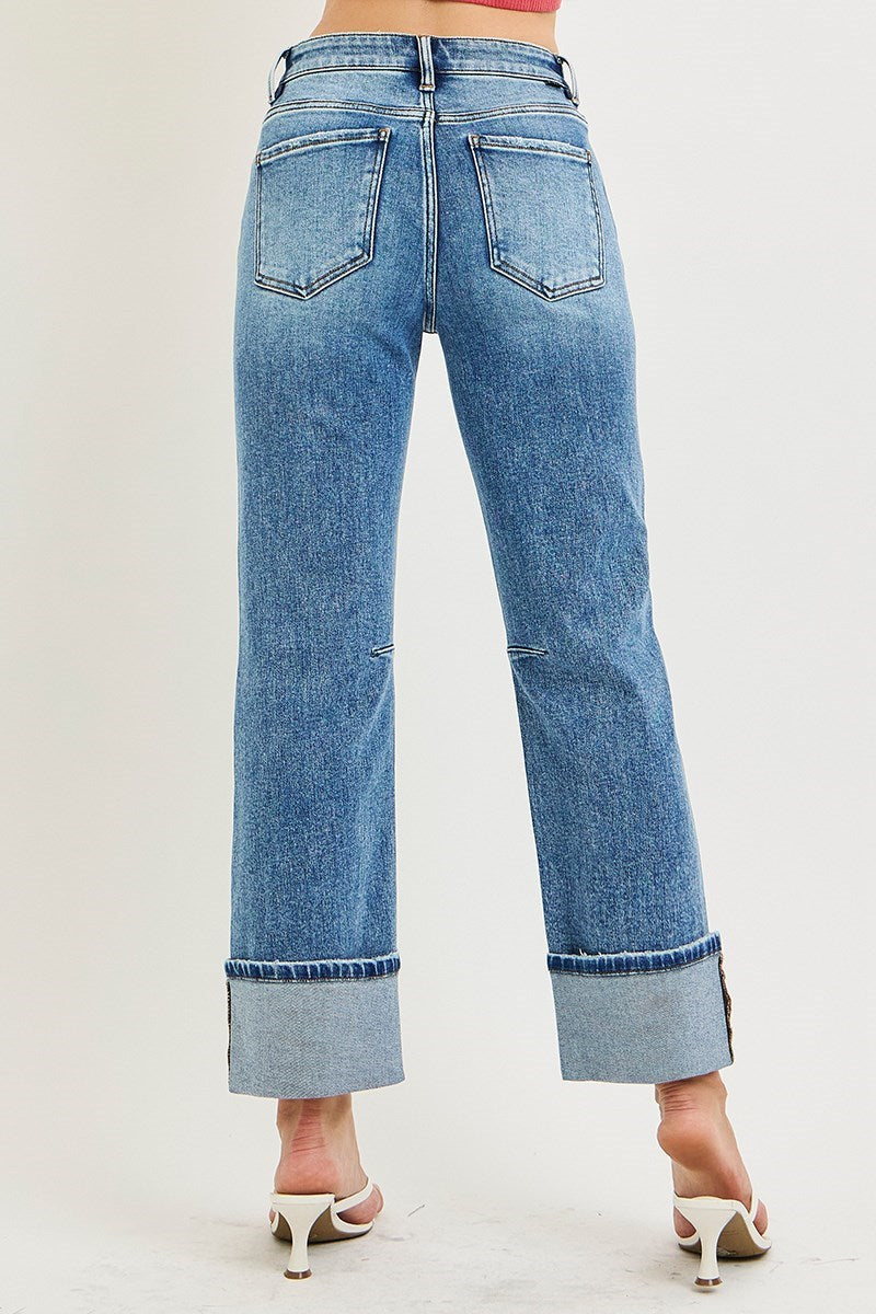 Nobody's Fool High Rise Straight Cuffed Hem Jeans