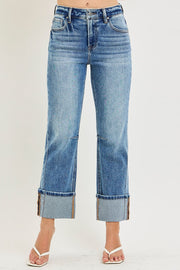 Nobody's Fool High Rise Straight Cuffed Hem Jeans