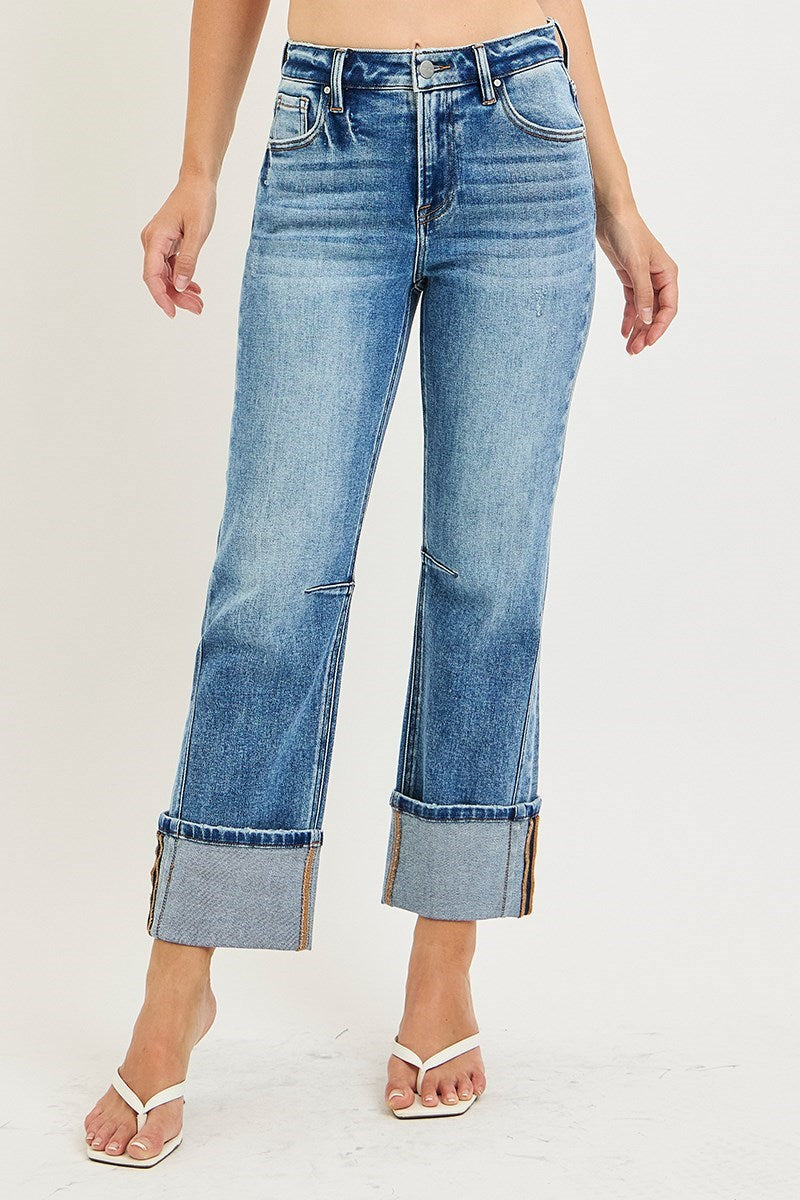Nobody's Fool High Rise Straight Cuffed Hem Jeans