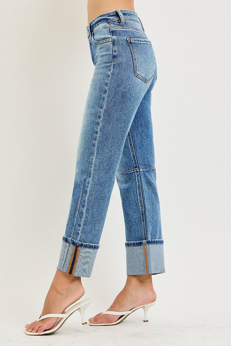 Nobody's Fool High Rise Straight Cuffed Hem Jeans