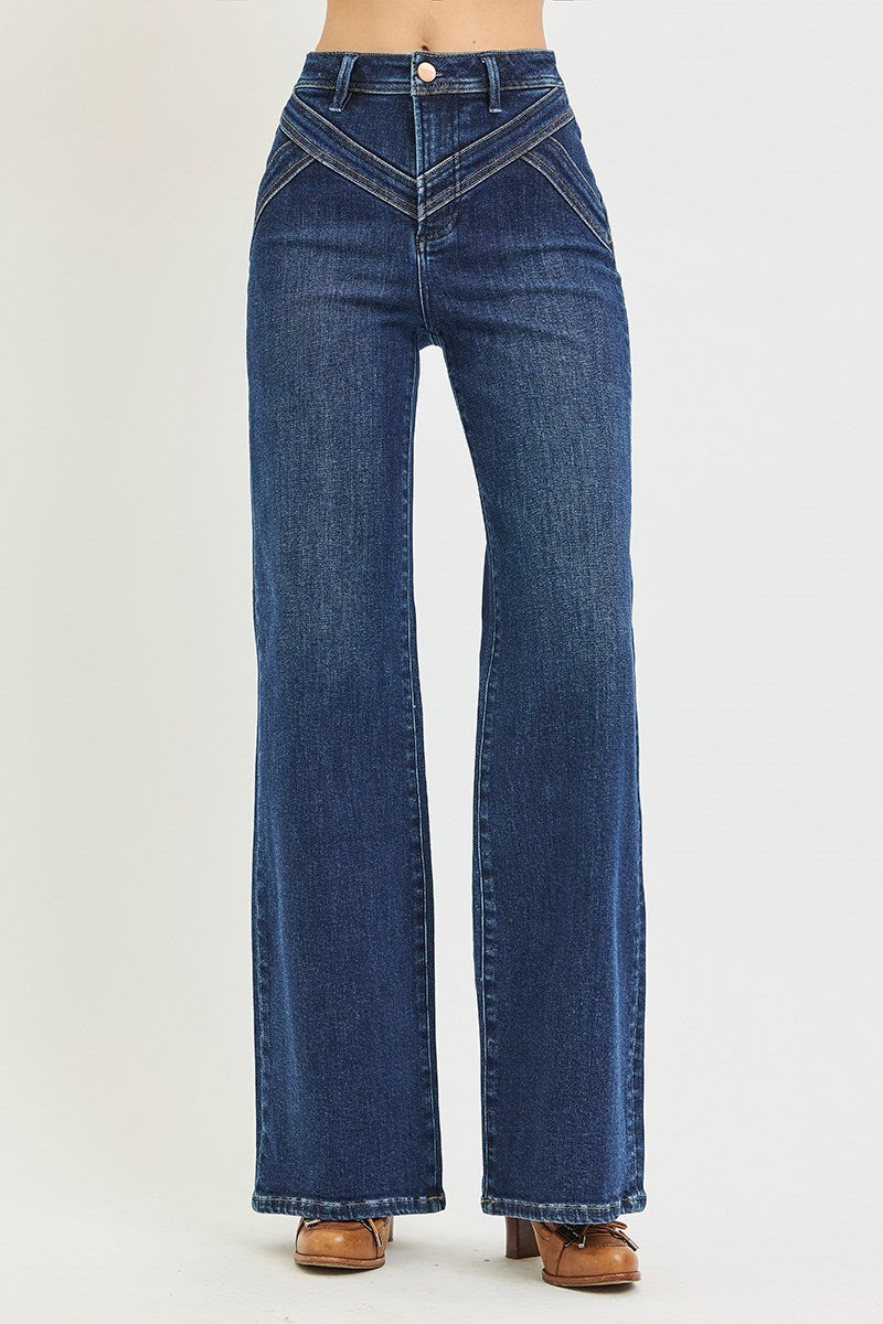 Smoky Mountain High Rise Yoke Detail Wide Leg Jeans