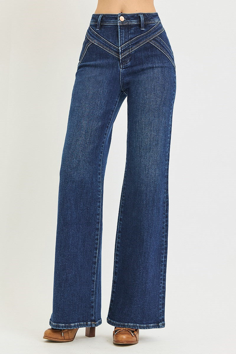 Smoky Mountain High Rise Yoke Detail Wide Leg Jeans