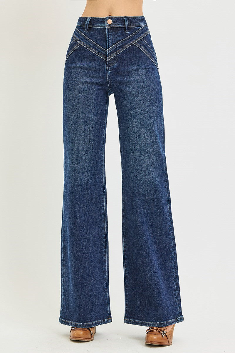 Smoky Mountain High Rise Yoke Detail Wide Leg Jeans