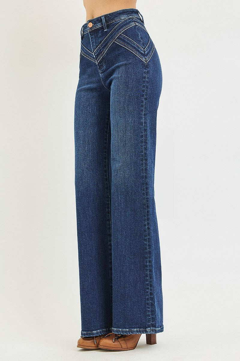 Smoky Mountain High Rise Yoke Detail Wide Leg Jeans