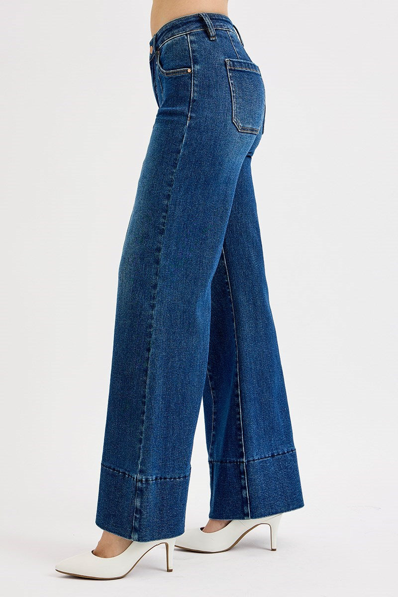 Bronco Tummy Control Mid Rise Front Seam Wide Jeans