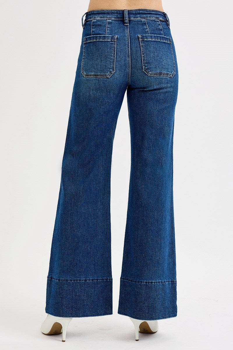 Bronco Tummy Control Mid Rise Front Seam Wide Jeans