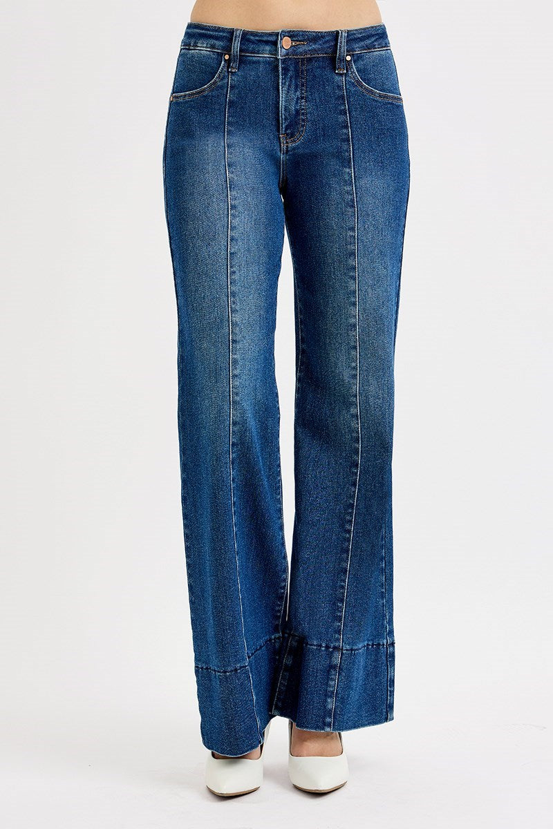Bronco Tummy Control Mid Rise Front Seam Wide Jeans