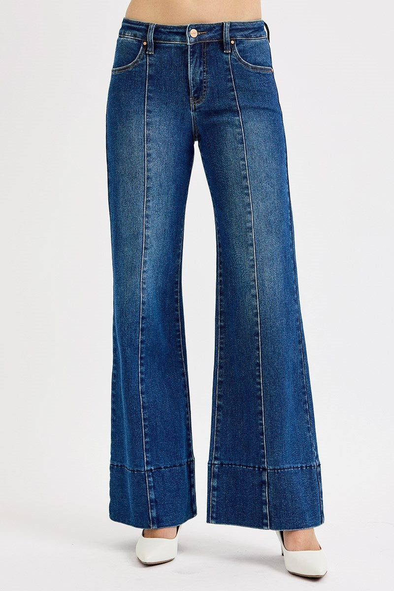 Bronco Tummy Control Mid Rise Front Seam Wide Jeans