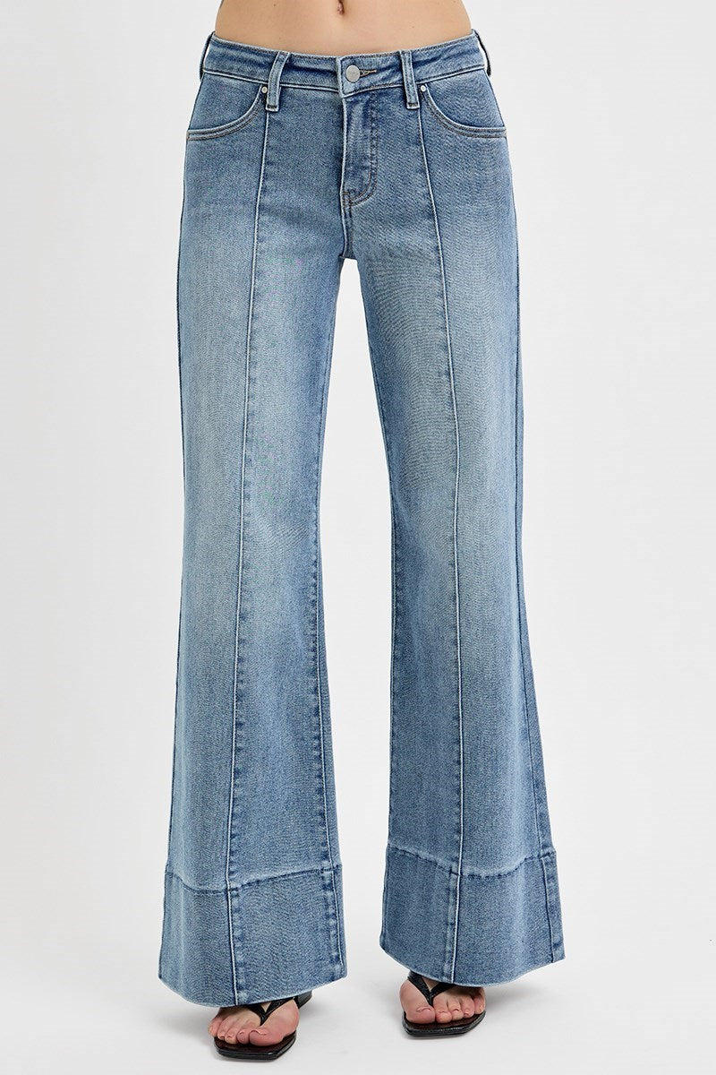 Bronco Tummy Control Mid Rise Front Seam Wide Jeans