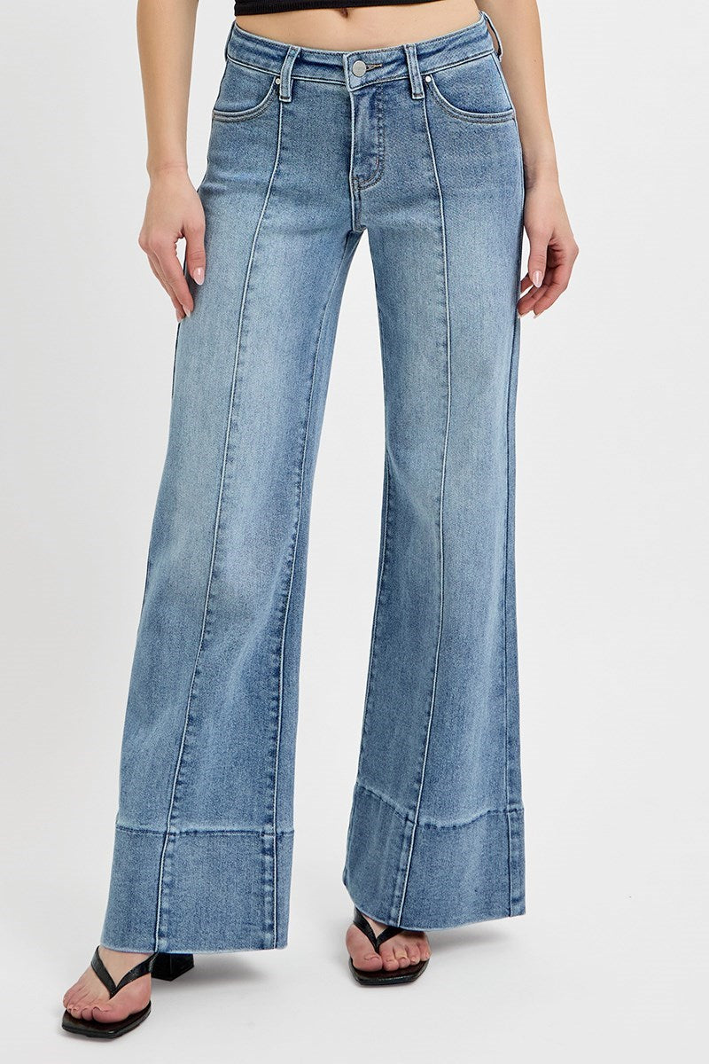 Bronco Tummy Control Mid Rise Front Seam Wide Jeans