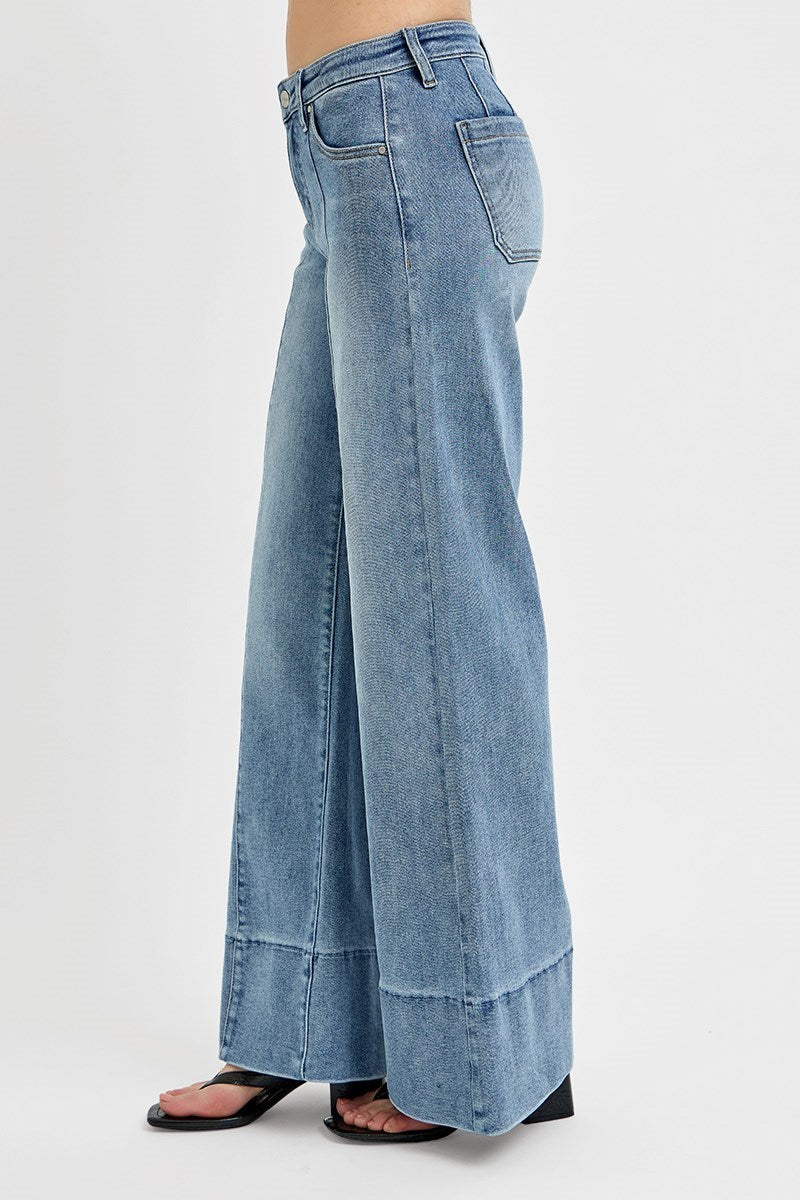 Bronco Tummy Control Mid Rise Front Seam Wide Jeans
