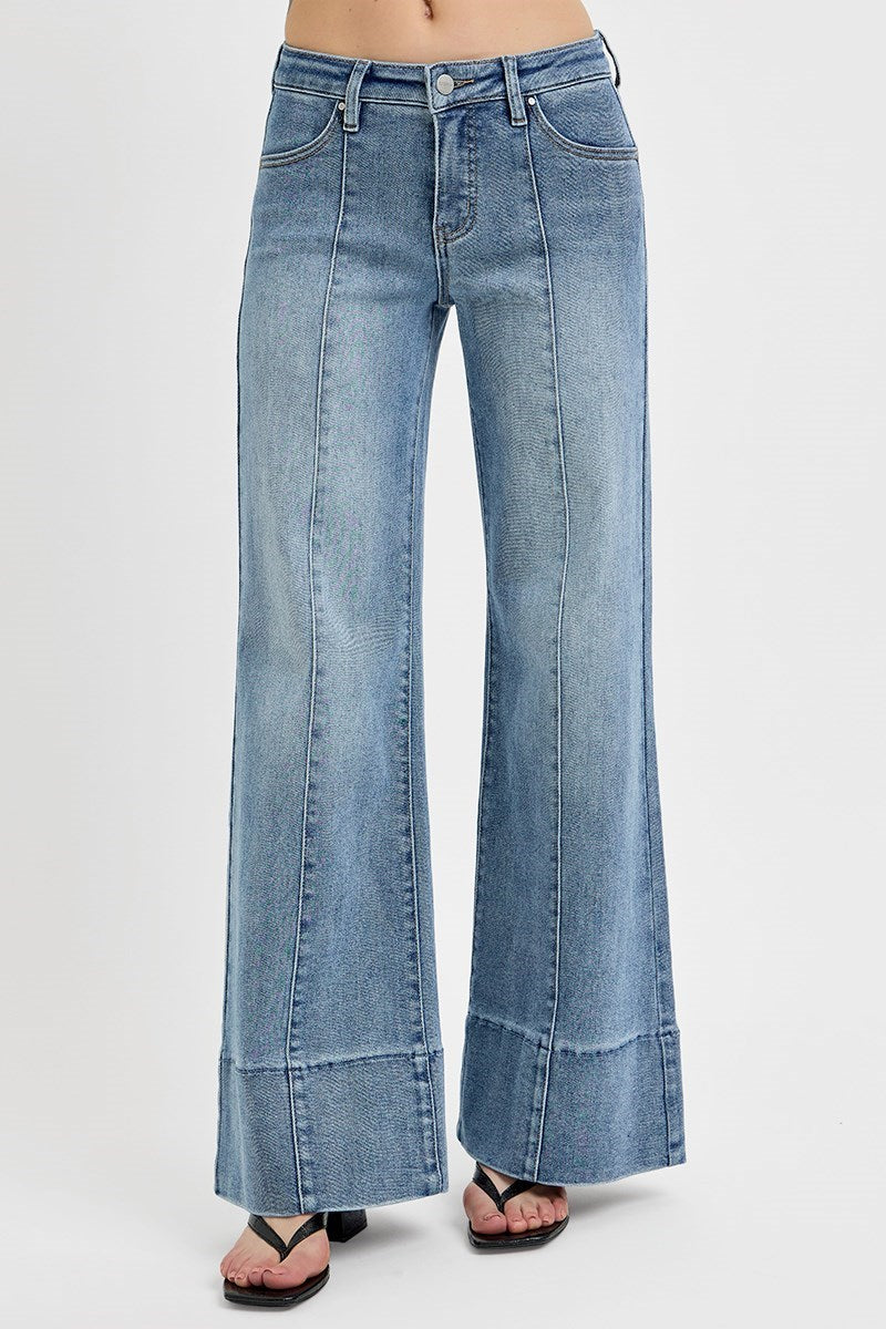 Bronco Tummy Control Mid Rise Front Seam Wide Jeans