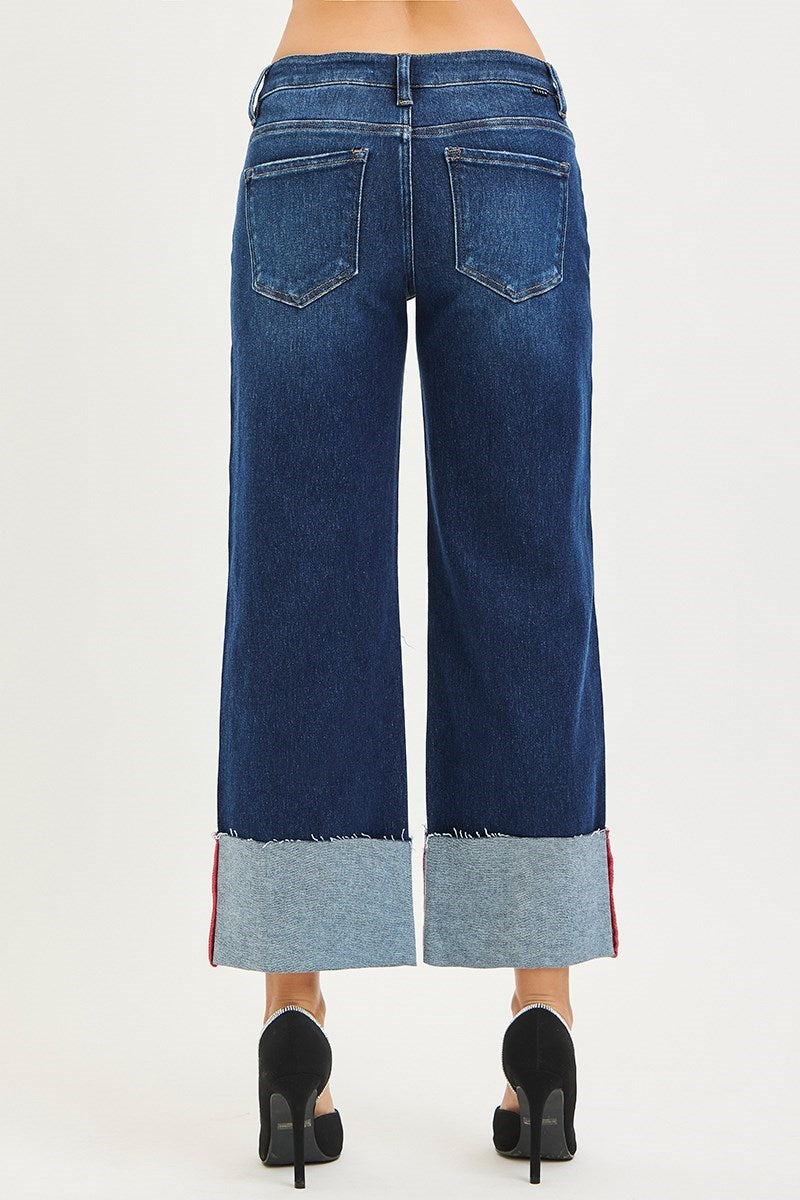 Patriot Tummy Control Mid Rise Ankle Crop Wide Cuffed Jeans