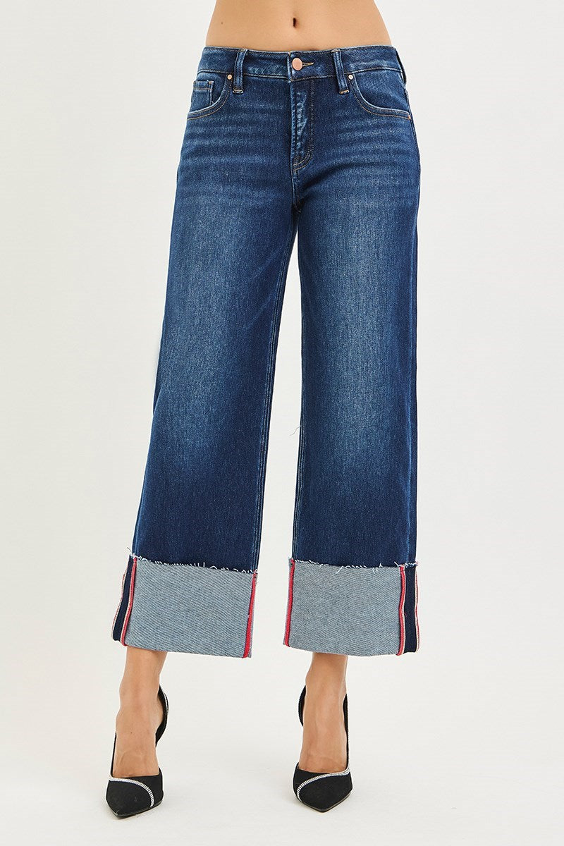 Patriot Tummy Control Mid Rise Ankle Crop Wide Cuffed Jeans