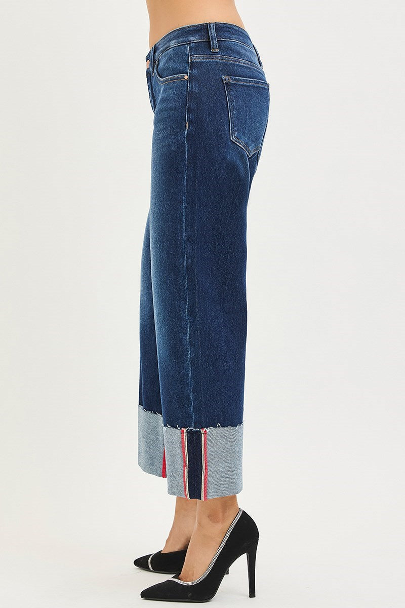 Patriot Tummy Control Mid Rise Ankle Crop Wide Cuffed Jeans