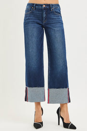 Patriot Tummy Control Mid Rise Ankle Crop Wide Cuffed Jeans