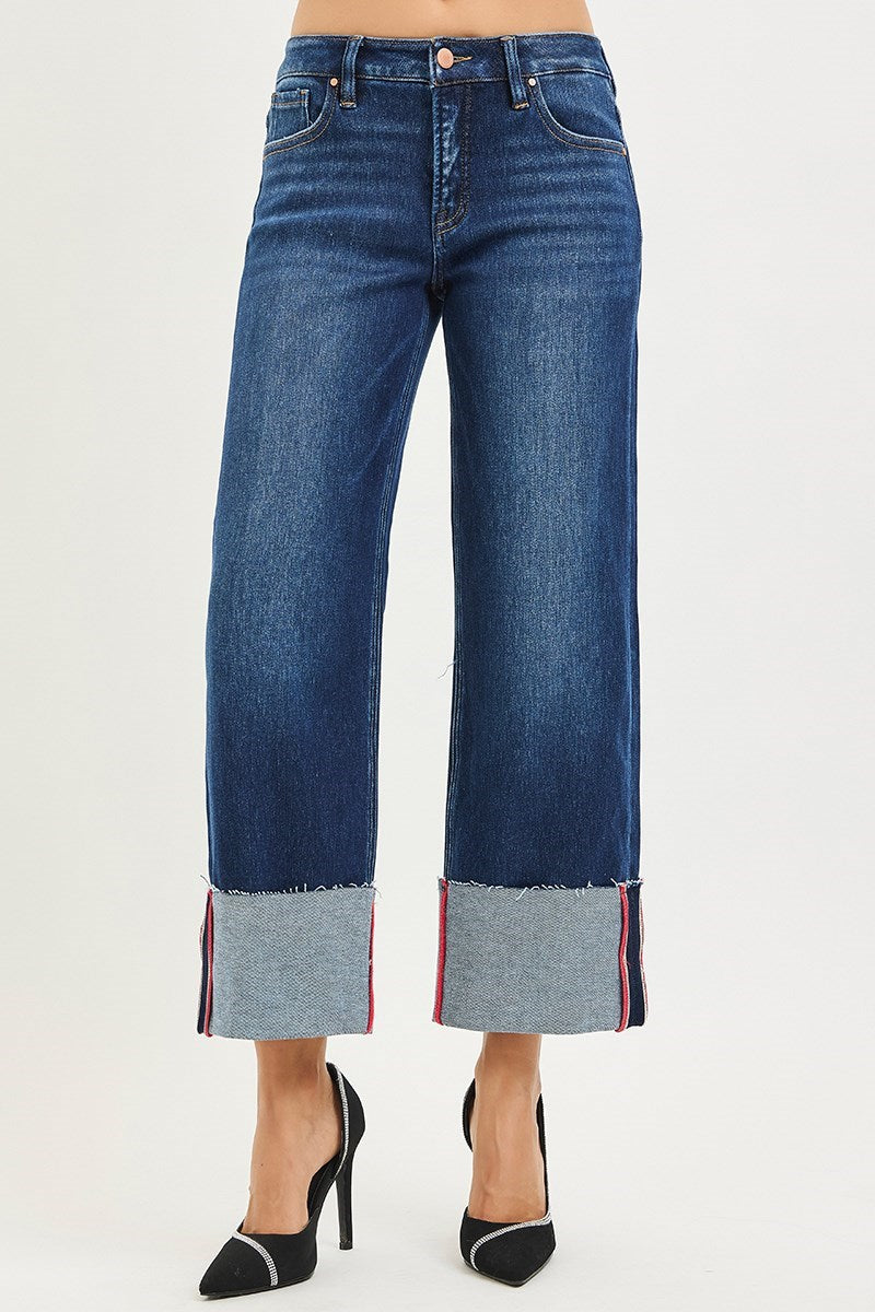 Patriot Tummy Control Mid Rise Ankle Crop Wide Cuffed Jeans