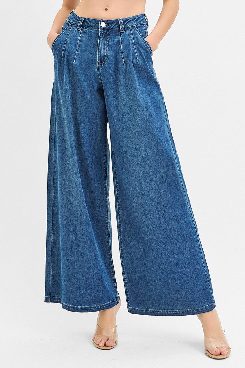 Abba Mid Rise Wide Leg Trouser Denim Pant