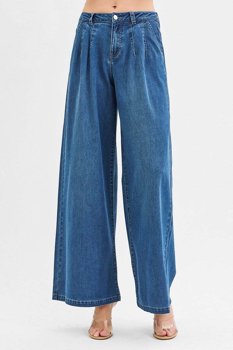 Abba Mid Rise Wide Leg Trouser Denim Pant