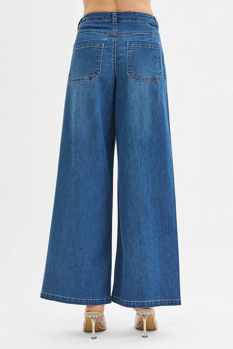 Abba Mid Rise Wide Leg Trouser Denim Pant