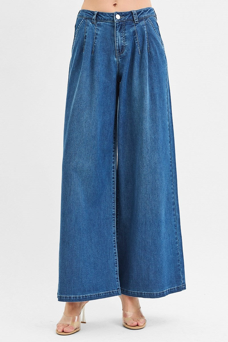 Abba Mid Rise Wide Leg Trouser Denim Pant