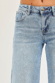 Glitzy Low Rise Silver Lurex Wide Leg Jeans