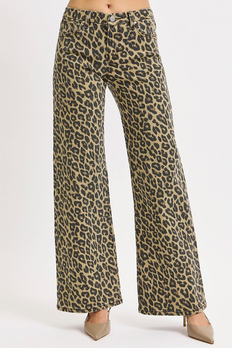 Leopard Mid Rise Wide Leg Pants