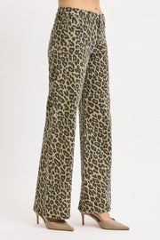 Leopard Mid Rise Wide Leg Pants