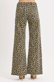Leopard Mid Rise Wide Leg Pants
