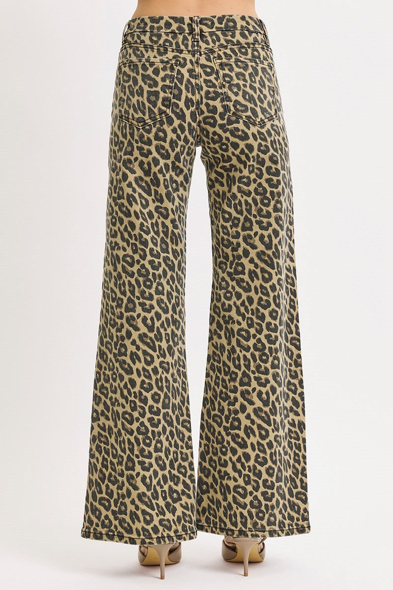 Leopard Mid Rise Wide Leg Pants