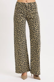 Leopard Mid Rise Wide Leg Pants