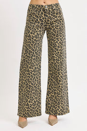 Leopard Mid Rise Wide Leg Pants