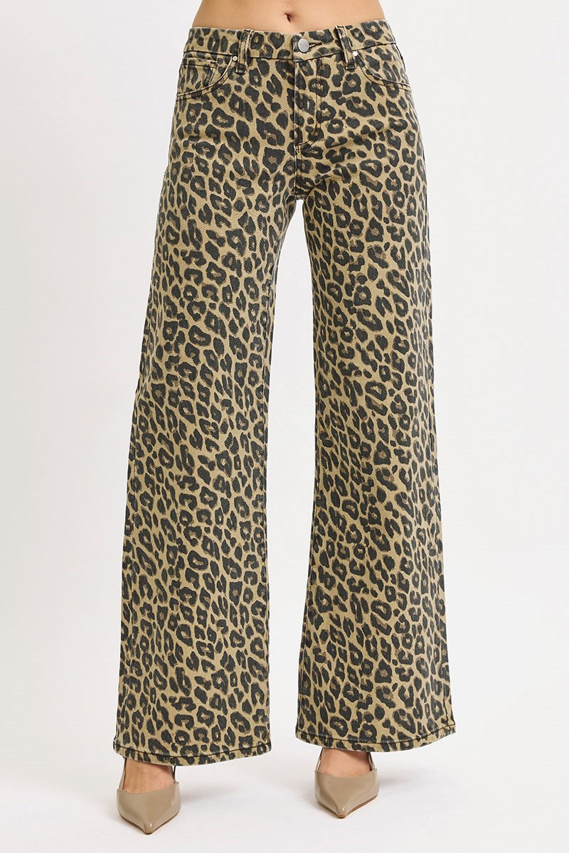 Leopard Mid Rise Wide Leg Pants