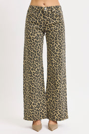 Leopard Mid Rise Wide Leg Pants