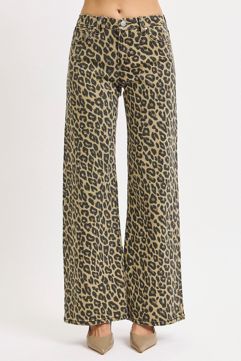 Leopard Mid Rise Wide Leg Pants