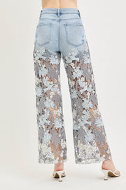 Venetian High Rise Wide Leg Embroidered Lace Jeans