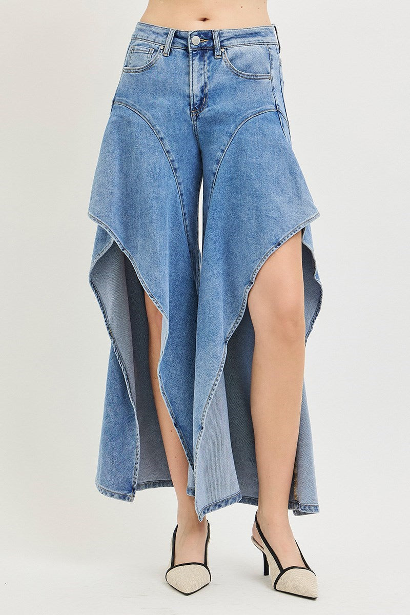 Call Me Crazy Ruffled Wide Open Leg Jeans