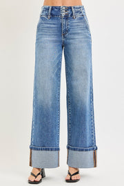 Triple Threat High Rise Wide Leg Cuffed Hem Jeans