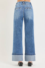 Triple Threat High Rise Wide Leg Cuffed Hem Jeans