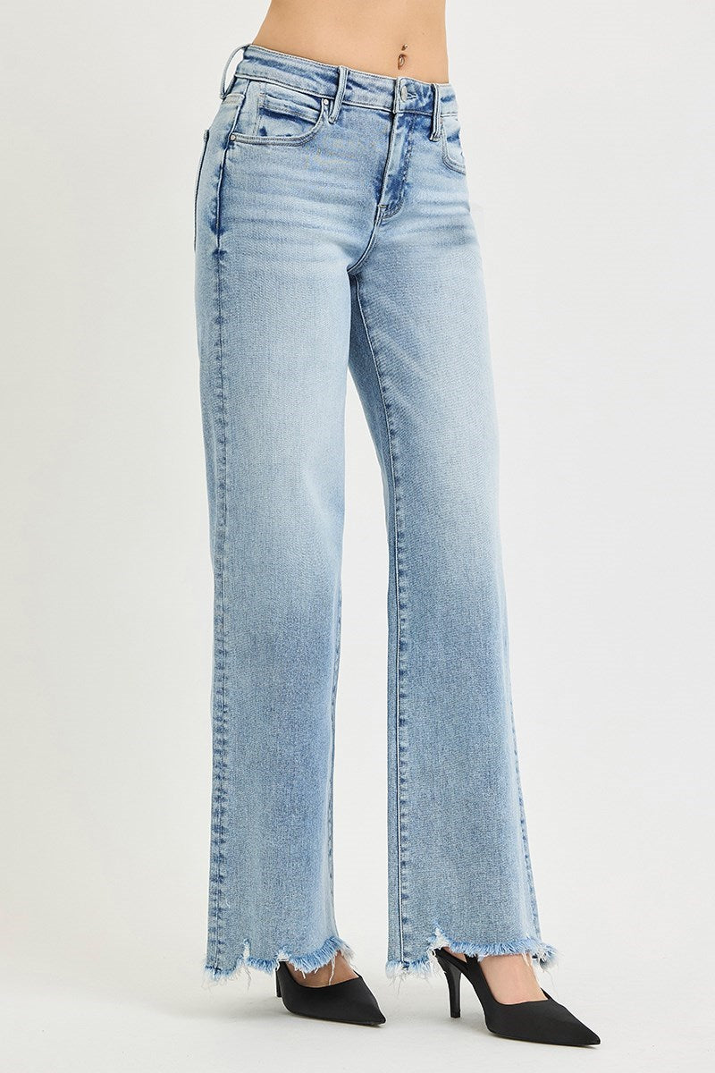 Skid Row High Rise Light Wash Wide Leg Jeans