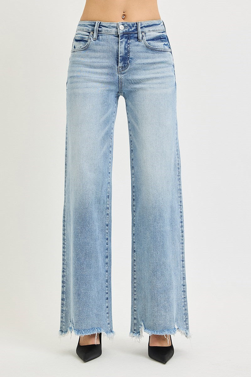 Skid Row High Rise Light Wash Wide Leg Jeans